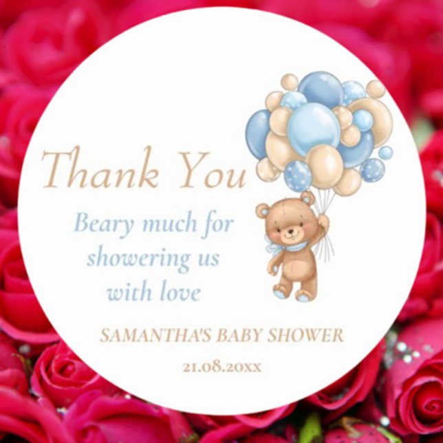 Sticker Rond Ballons Ours Teddy Boy Baby shower Merci ( these classic round stickers add a heartfelt touch to thank you notes. Celebrate every moment!)