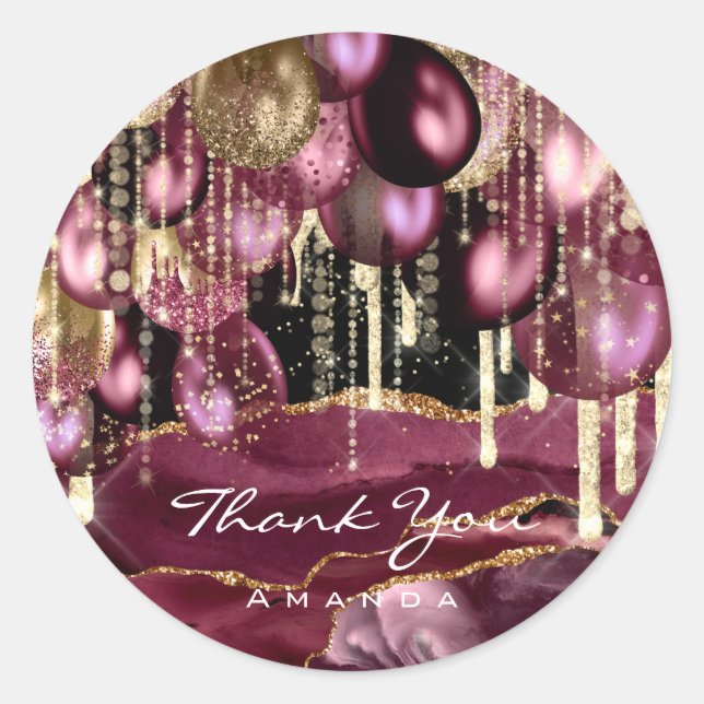 Sticker Rond BALLONS PARTIES SCINTILLANT OR Bourgogne Merci Ann (Devant)
