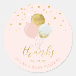 Sticker Rond Ballons roses et dorés   Remerciement pour invité 