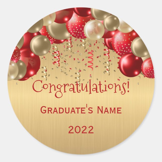 Sticker Rond Ballons Rouge Or tendance Graduation (Devant)