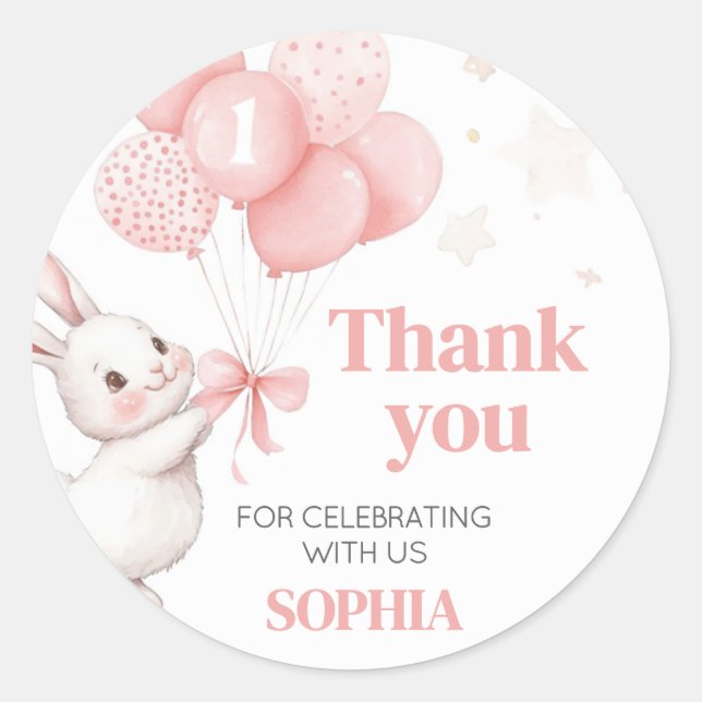 Sticker Rond Balloon de lapin fête d'anniversaire (Devant)