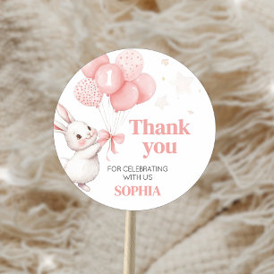 Sticker Rond Balloon de lapin fête d'anniversaire