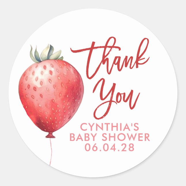 Sticker Rond Balloon fraise Merci amusant (Devant)