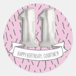 Sticker Rond Balloon rose et gris Filles 11e anniversaire