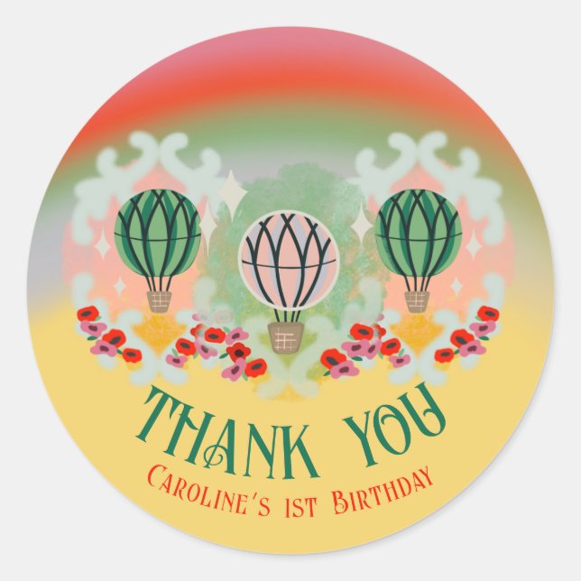 Sticker Rond Balloon Whimsical à air chaud Anniversaire (Devant)