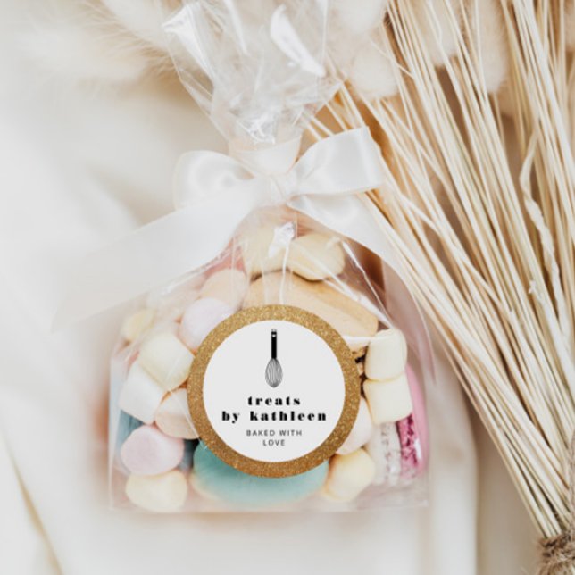 Sticker Rond Balloon Whisk Black Faux Gold Parties scintillant  (Créateur téléchargé)