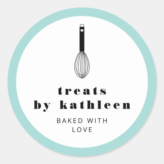 Sticker Rond Balloon Whisk Black Robin Egg Blue Bakery (Devant)