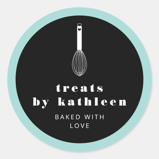 Sticker Rond Balloon Whisk Black Turquoise Bakery (Devant)
