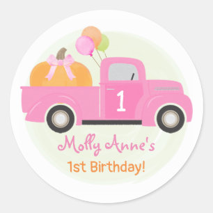 Sticker Rond Balloons Citrouilles de Camion rose automne 1er an