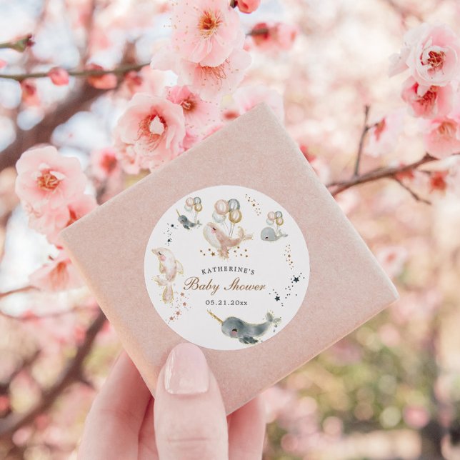 Sticker Rond Balloons de baleines magiques Étoiles Baby shower (Créateur téléchargé)