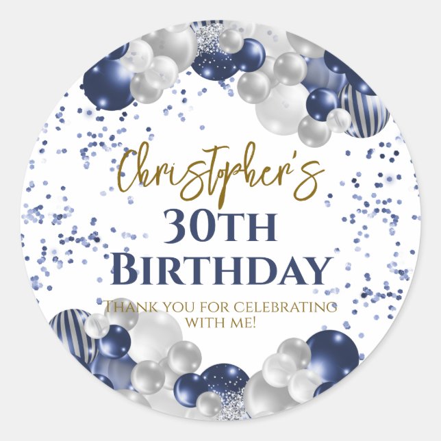 Sticker Rond Balloons de la marine du 30e anniversaire (Devant)