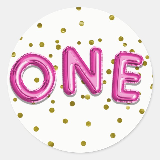 Sticker Rond Balloons Rose Clair Points Dorés Fête d'anniversai (Devant)