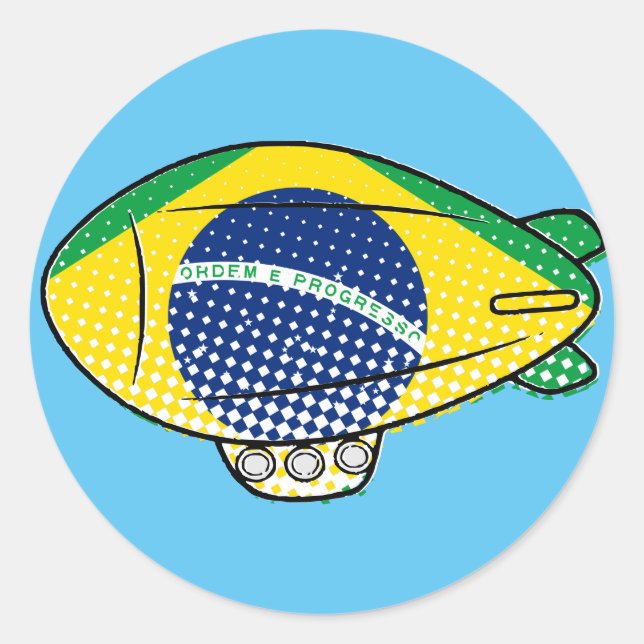 Sticker Rond Ballotte Blimp Drapeau Brésilien Dans Ciel Bleu Cu (Devant)