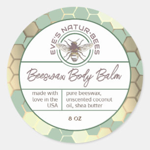 Sticker Rond Balme corporelle Honeypeb Bee Green Lip Balm Étiqu