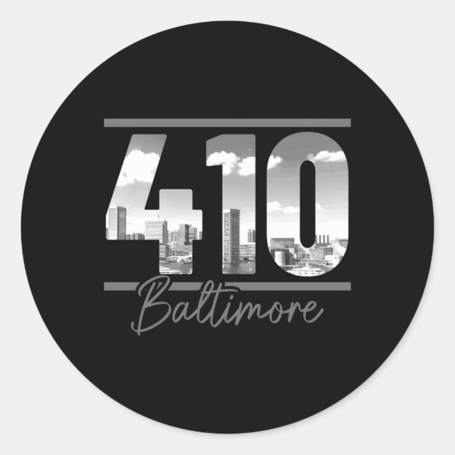 Sticker Rond Baltimore 410 Indicatif régional Skyline Maryland (Devant)