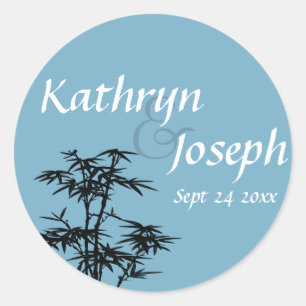 Sticker Rond Bambou bleu nuit asiatique personnalisé mariage en