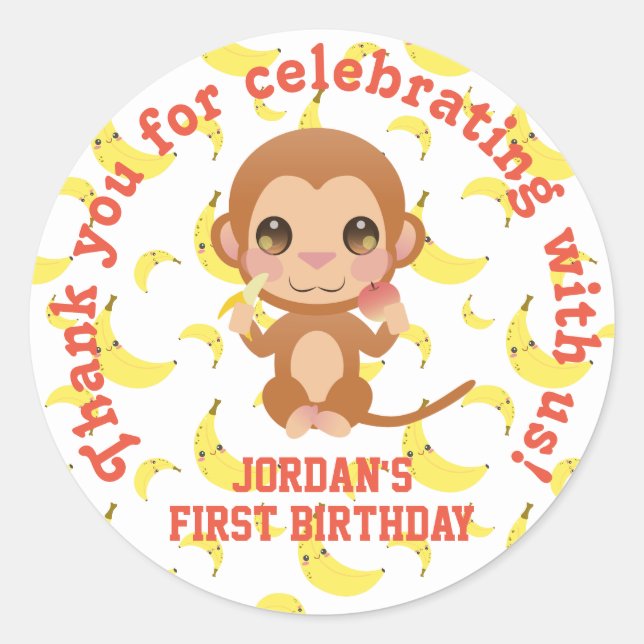 Sticker Rond Banana Baby Merci de singe (Devant)
