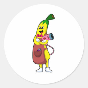 Sticker Rond Banana en coiffeur avec sèche-cheveux