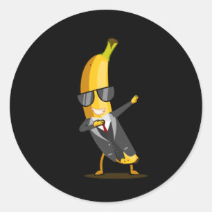 Sticker Rond Banane cool avec costume - Dab Funny Dancing Fruit