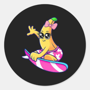 Sticker Rond Banane de surf drôle mignonne dessin animé de frui