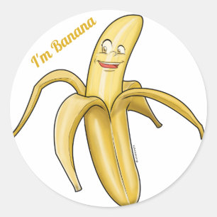Sticker Rond Banane jaune mignonne - Drôle dessin animé Fruit