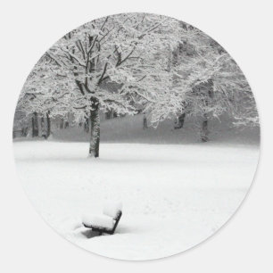 Sticker Rond Banc de neige et arbres