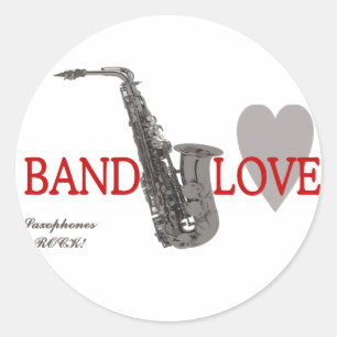 Sticker Rond Bande/Amour/Saxophones Rock