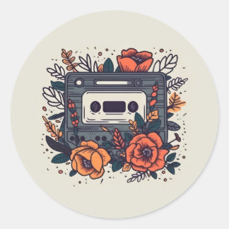 Sticker Rond Bande de cassette florale