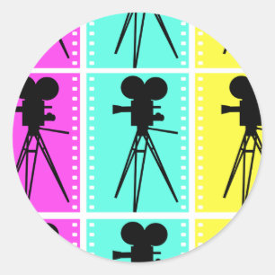 Sticker Rond Bande de film de Technicolor et silhouette