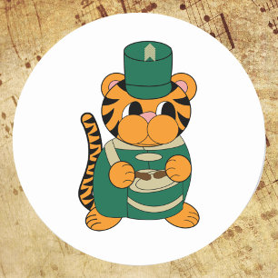 Sticker Rond Bande de Marquage Tigre de Tambour Vert et Or