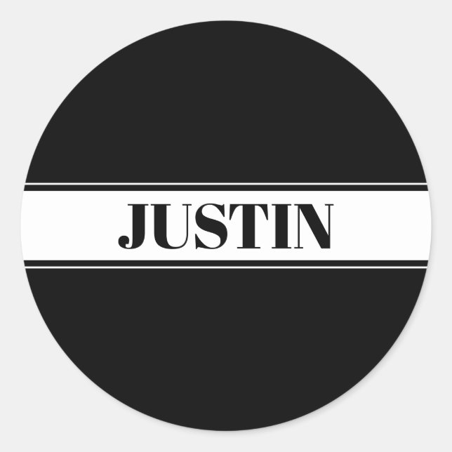 Sticker Rond Bande de nom personnalisé en noir et blanc (Devant)
