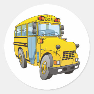 Sticker Rond Bande dessinée d'autobus scolaire