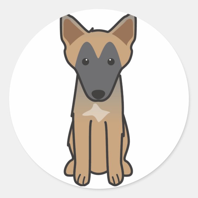 Sticker Rond Bande dessinée de chien de Malinois de Belge (Devant)
