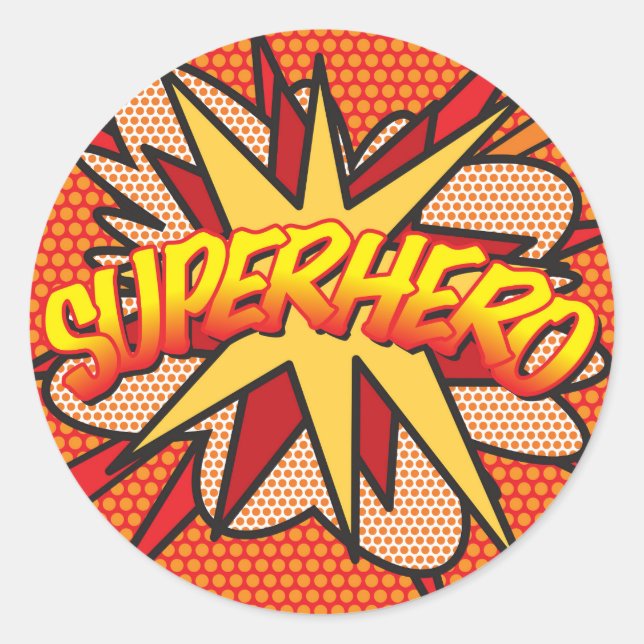 Sticker Rond Bande dessinée de super-héros amusante (Devant)