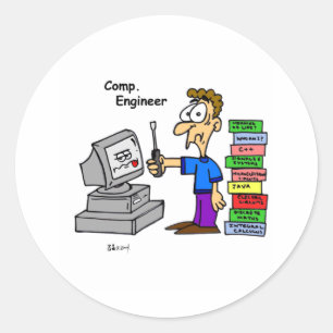 Sticker Rond Bande dessinée d'ingénieur informaticien