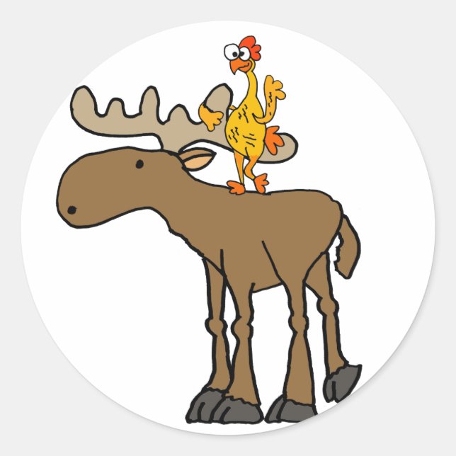 Sticker Rond Bande dessinée en caoutchouc drôle d'orignaux (Devant)