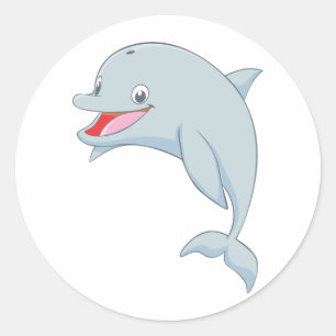 Sticker Rond Bande dessinée espiègle mignonne de dauphin