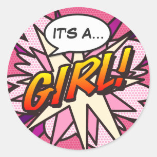 Sticker Rond Bande dessinée Pop Art C'EST UNE FILLE Révélation 