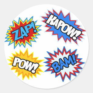 Sticker Rond Bande dessinée Pow ! Flammes
