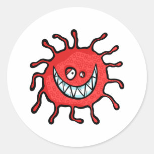 Sticker Rond Bande dessinée Toothy rouge de bactéries de