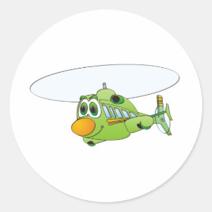 Sticker Rond Bande dessinée verte d'hélicoptère