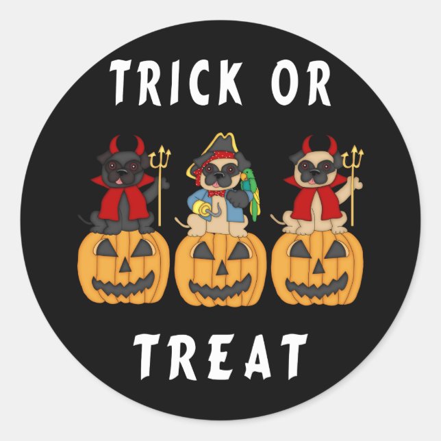 Sticker Rond Bande d'Halloween ou chien de Carlin traité (Devant)