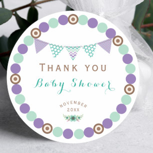 Sticker Rond Bandeau publicitaire Baby shower neutre entre les 