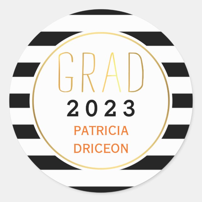 Sticker Rond Bandes blanches noires grad 2016 graduation tendan (Devant)