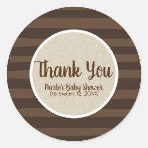Sticker Rond Bandes Brun Capricieuses Kraft Rustique Cadeau de 