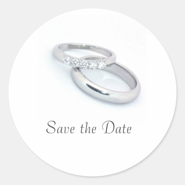 Sticker Rond Bandes de Mariage Argent Enregistrer la date (Devant)