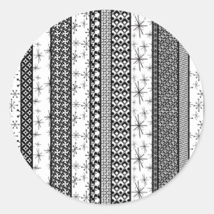 Sticker Rond Bandes de Motifs rétro noir et blanc 1