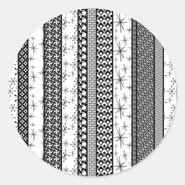 Sticker Rond Bandes de Motifs rétro noir et blanc 1 (Devant)