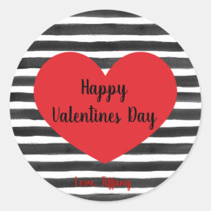 Sticker Rond Bandes noires et blanches Bonne Saint Valentin