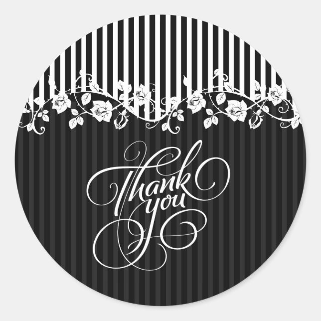 Sticker Rond Bandes Noires Et Blanches & Merci De Dentelle Flor (Devant)